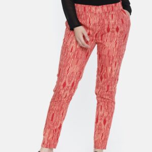 Wills Lifestyle Red  Beige Printed Trousers