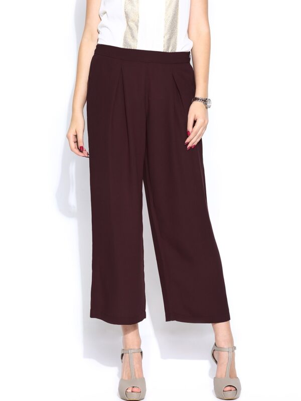 Wills Lifestyle Women Burgundy Casual Trousers