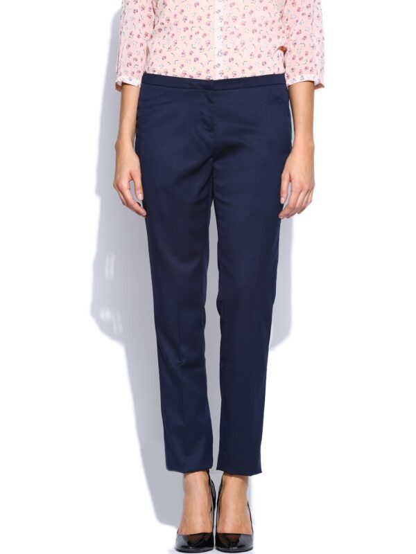 Wills Lifestyle Women Navy Slim Fit Trousers