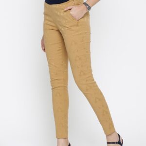 Wills Lifestyle Brown Jacquard Skinny Fit Casual Trousers