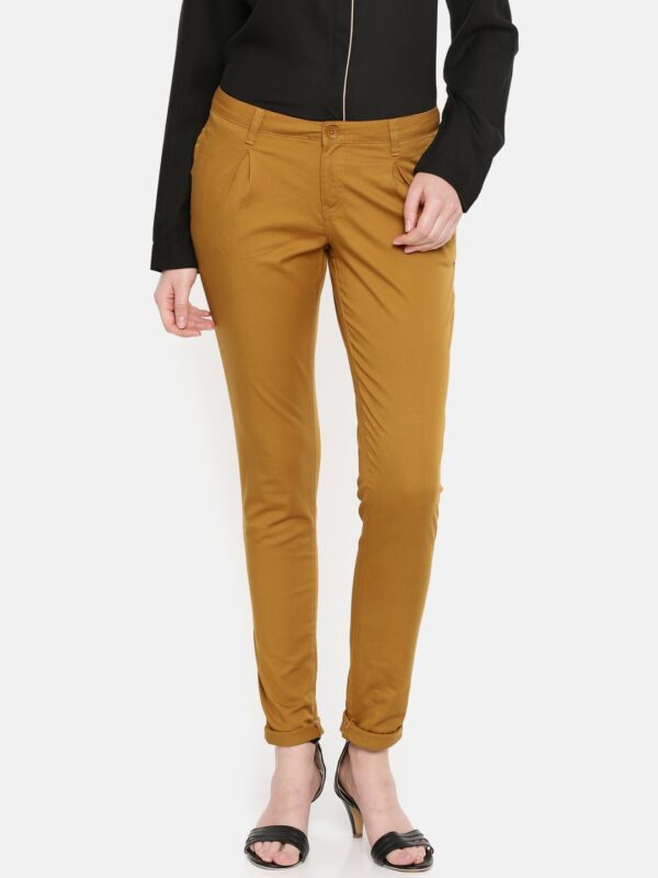 Wills Lifestyle Mustard Brown Slim Casual Trousers