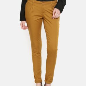 Wills Lifestyle Mustard Brown Slim Casual Trousers