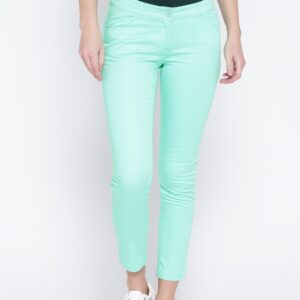 Wills Lifestyle Mint Green Slim Fit Trousers