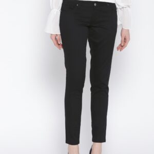 Wills Lifestyle Women Black Slim Fit Solid Formal Trousers