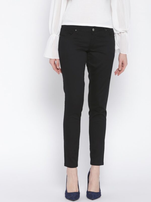 Wills Lifestyle Women Black Slim Fit Solid Formal Trousers