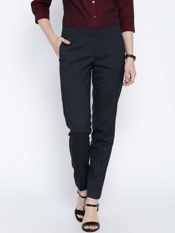 Wills Lifestyle Navy Slim Formal Trousers