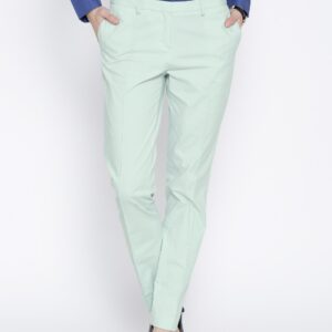 Wills Lifestyle Mint Green Slim Formal Trousers