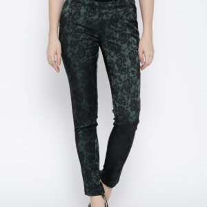 Wills Lifestyle Green Floral Patterned Slim Trousers