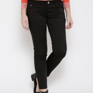 Wills Lifestyle Women Black Solid Skinny Fit Flat-Front Trousers