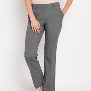 Wills Lifestyle Women Grey Straight Fit Solid Formal Trousers