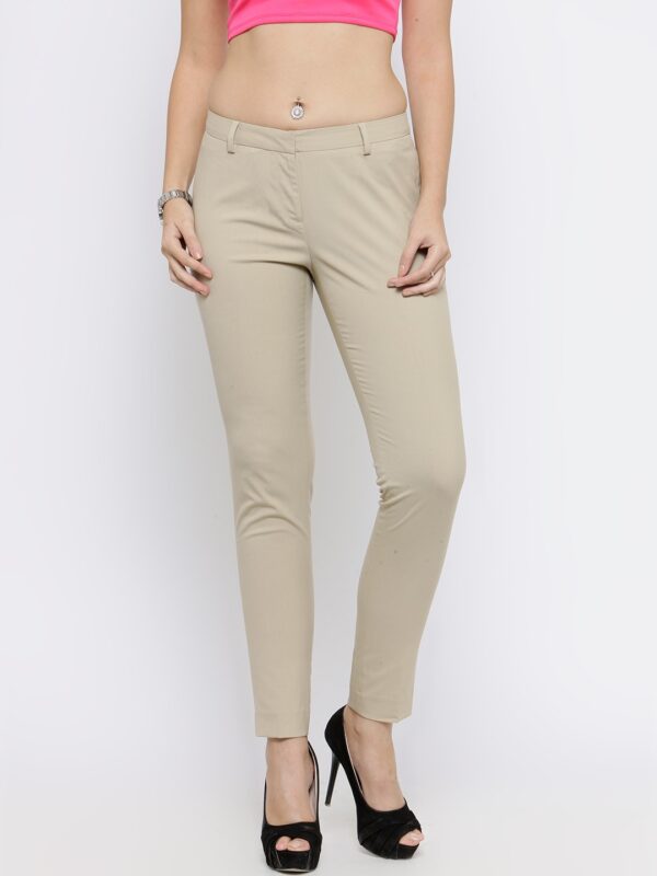 Wills Lifestyle Women Beige Slim Fit Solid Formal Trousers