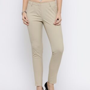 Wills Lifestyle Women Beige Slim Fit Solid Formal Trousers