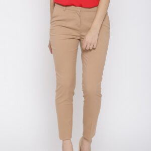 Wills Lifestyle Women Beige Slim Fit Self Design Formal Trousers