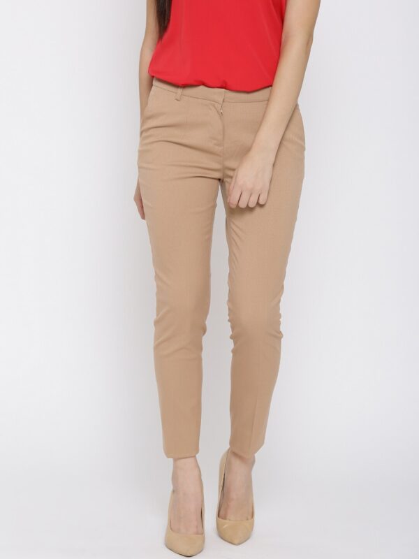 Wills Lifestyle Women Beige Slim Fit Self Design Formal Trousers