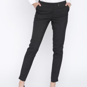 Wills Lifestyle Women Charcoal Grey Slim Fit Checked Formal Trousers