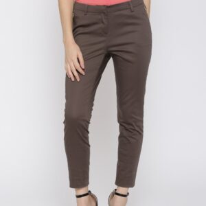 Wills Lifestyle Women Brown Slim Fit Solid Formal Trousers