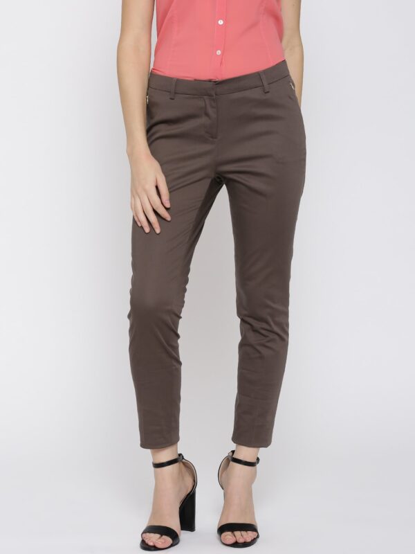 Wills Lifestyle Women Brown Slim Fit Solid Formal Trousers