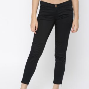 Wills Lifestyle Women Black Skinny Fit Solid Formal Trousers