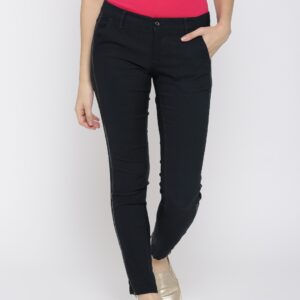 Wills Lifestyle Women Navy Skinny Fit Solid Trousers