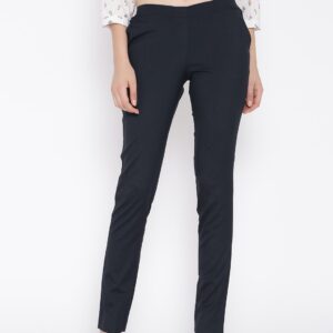 Wills Lifestyle Women Navy Slim Formal Trousers