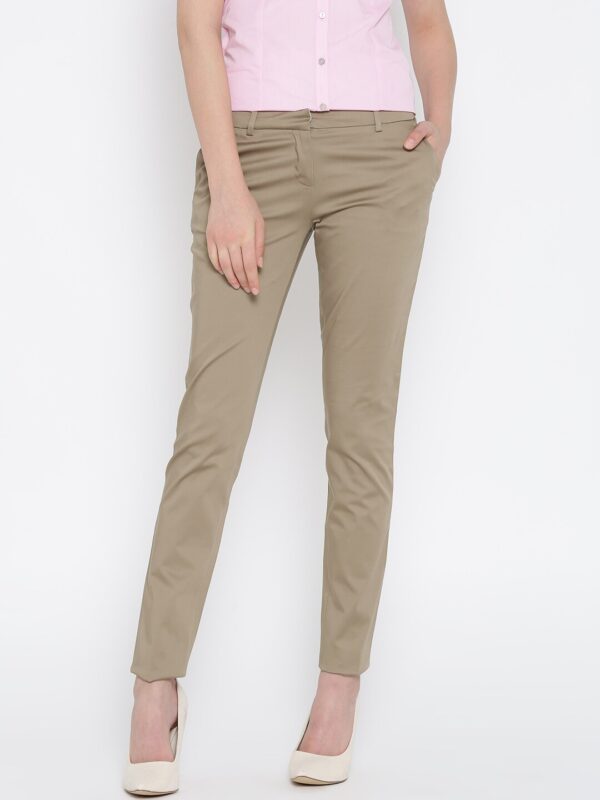 Wills Lifestyle Women Beige Slim Fit Formal Trousers