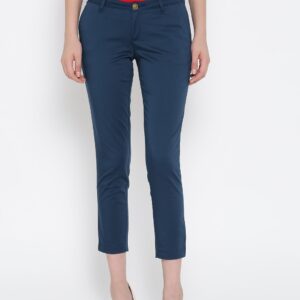 Wills Lifestyle Women Blue Slim Fit Cropped Regular Trousers