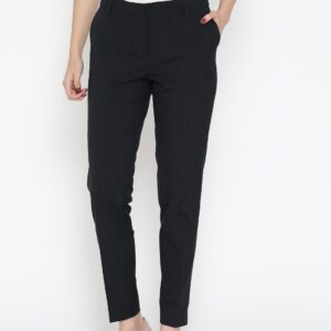 Wills Lifestyle Women Navy Skinny Fit Striped Formal Trousers