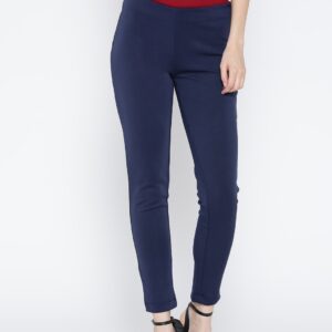 Wills Lifestyle Women Navy Solid Formal Trousers