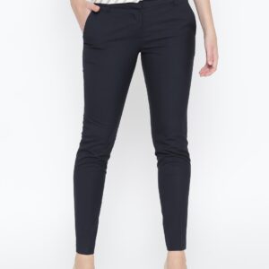 Wills Lifestyle Women Navy Blue Slim Fit Solid Formal Trousers