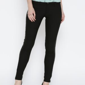 Wills Lifestyle Women Black Solid Casual Trousers