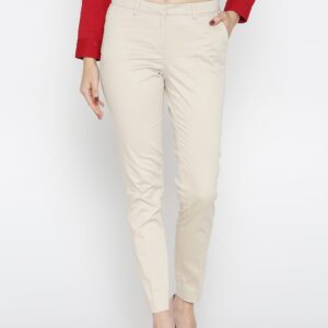 Wills Lifestyle Women Beige Solid Formal Trousers