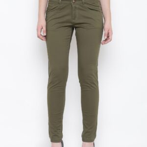 Wills Lifestyle Women Olive Green Slim Fit Solid Casual Trousers