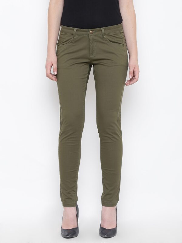 Wills Lifestyle Women Olive Green Slim Fit Solid Casual Trousers