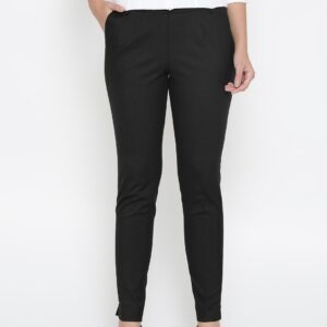 Wills Lifestyle Women Black Slim Fit Solid Formal Trousers