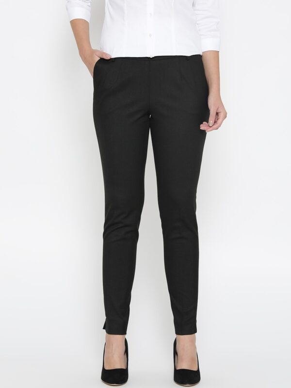 Wills Lifestyle Women Black Slim Fit Solid Formal Trousers