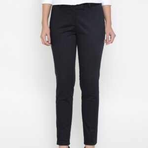 Wills Lifestyle Women Navy Blue Slim Fit Solid Formal Trousers