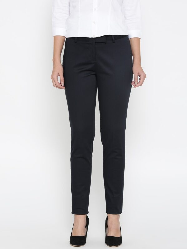 Wills Lifestyle Women Navy Blue Slim Fit Solid Formal Trousers