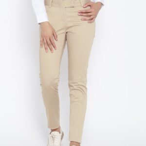 Wills Lifestyle Women Beige Slim Fit Solid Formal Trousers