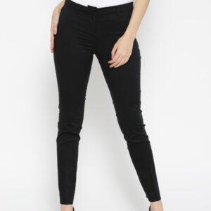 Wills Lifestyle Women Black Slim Fit Solid Formal Trousers