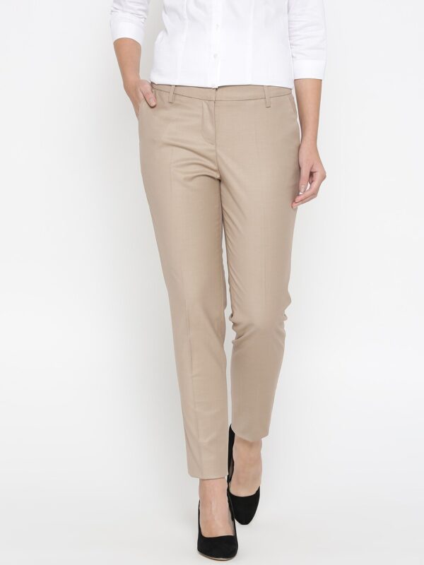 Wills Lifestyle Women Beige Slim Fit Solid Formal Trousers