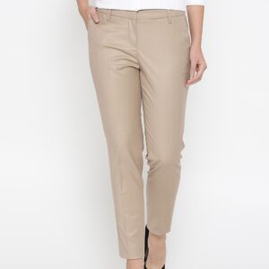 Wills Lifestyle Women Beige Slim Fit Solid Formal Trousers