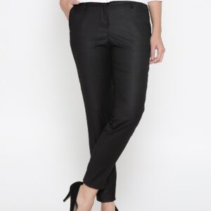 Wills Lifestyle Women Black Slim Fit Solid Formal Trousers