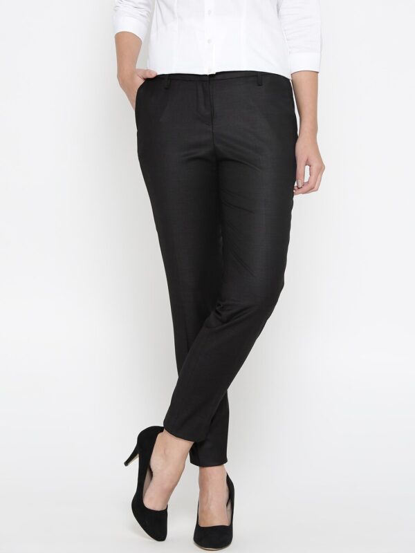 Wills Lifestyle Women Black Slim Fit Solid Formal Trousers