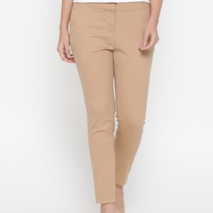 Wills Lifestyle Women Beige Slim Fit Solid Formal Trousers