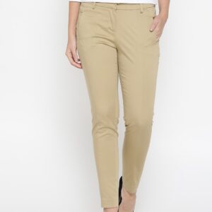 Wills Lifestyle Women Beige Slim Fit Solid Formal Trousers