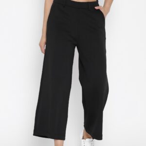 Wills Lifestyle Women Black Solid Parallel Trousers