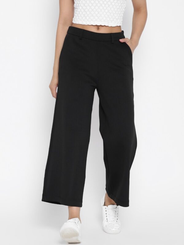 Wills Lifestyle Women Black Solid Parallel Trousers