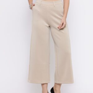 Wills Lifestyle Women Beige Solid Cropped Parallel Trousers