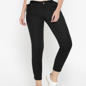 Wills Lifestyle Women Black Slim Fit Solid Regular Trousers