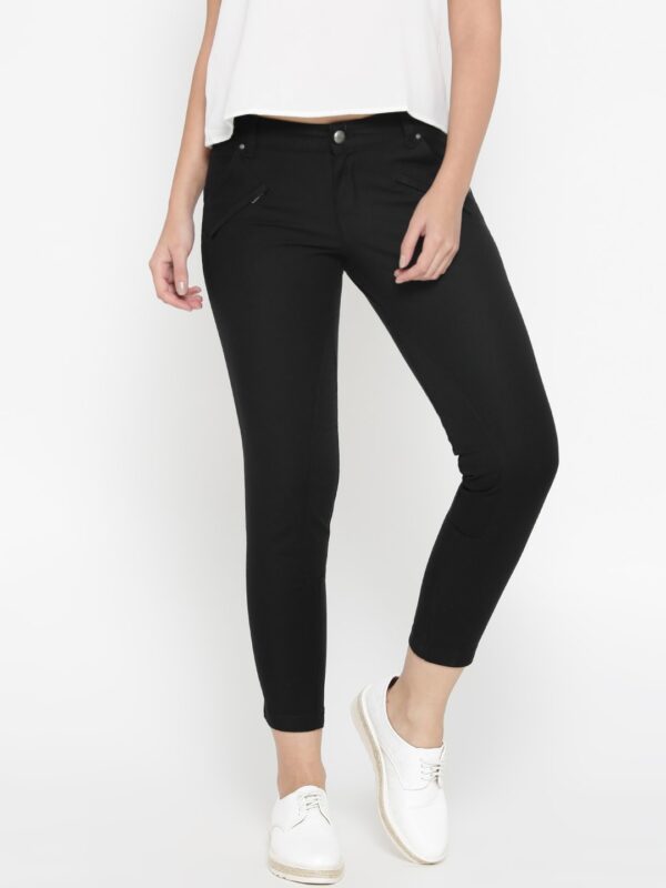 Wills Lifestyle Women Black Slim Fit Solid Regular Trousers